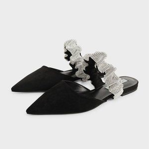 CHARLES & KEITH Gem-Encrusted Ruched Strap Textured Mules